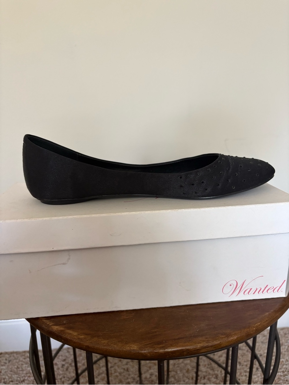 Wanted Black Pointed Toe Studded Ballet Flats